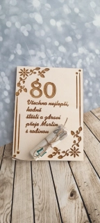 Dřevěná obálka na peníze k narozeninám 80